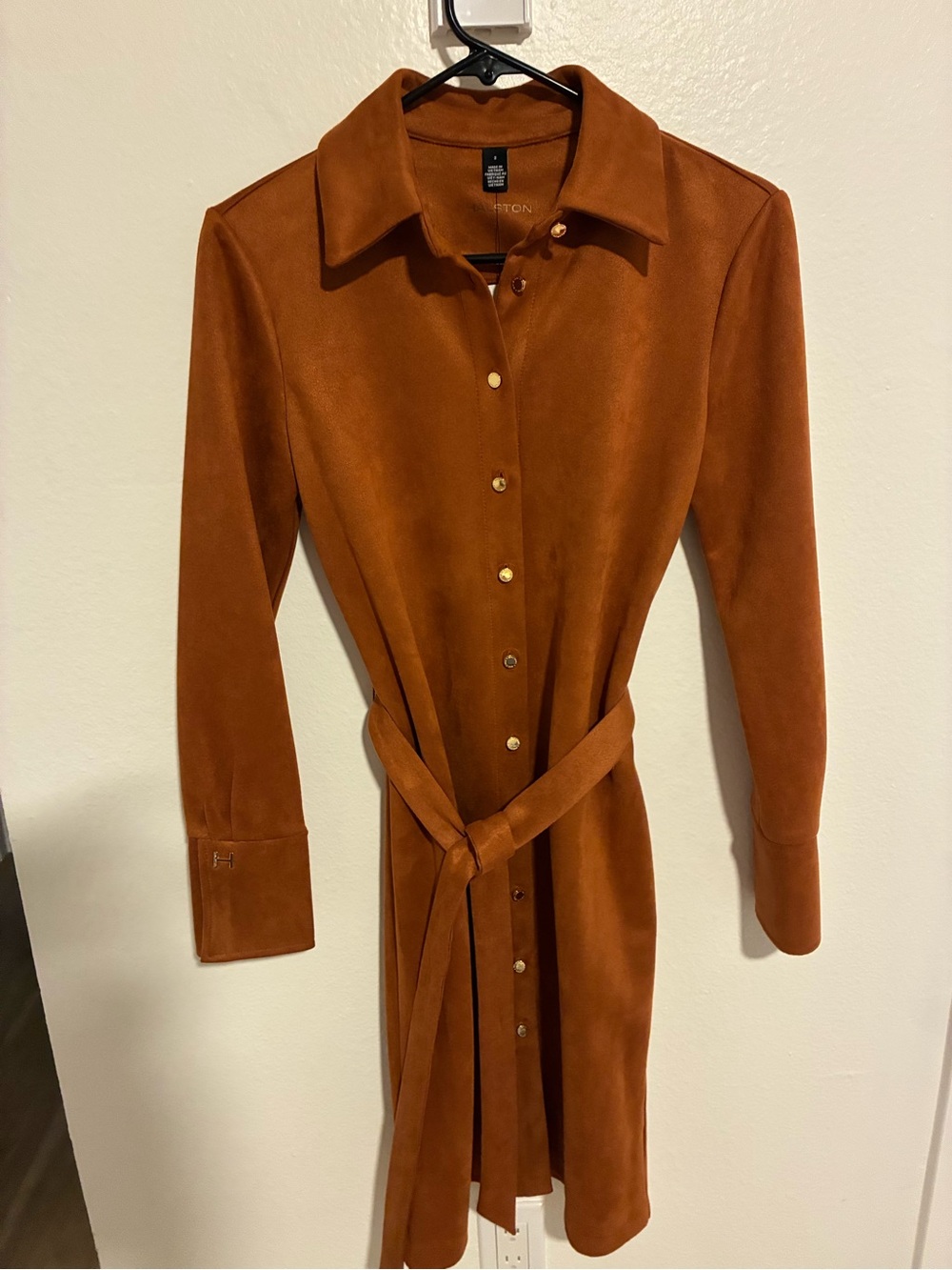 Halston Heritage Rust-Brown Suede Shirt Dress with Self Tie